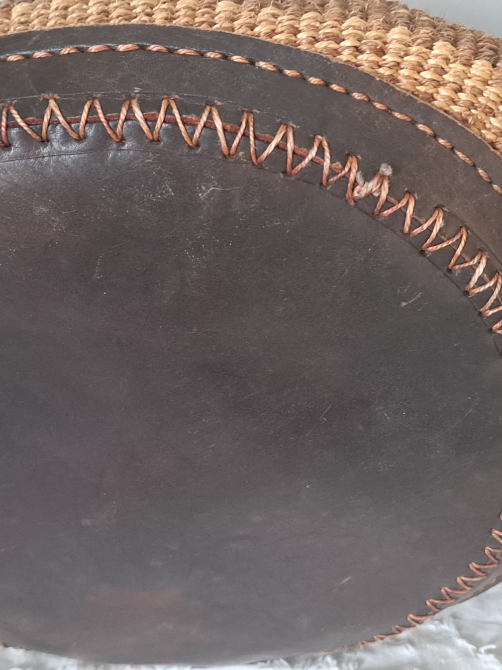 VTG Sisal leather crossbody bucket bag hand tooled Handbag rustic Bohemian Artsy - Picture 13 of 16